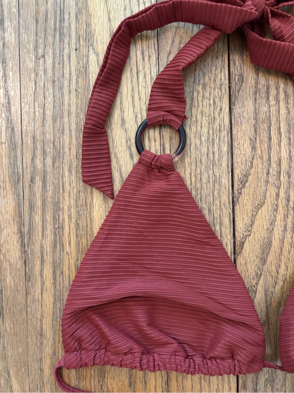 ASOS Ribbed Triangle Bikini Top in Rust - Picture 2 of 7